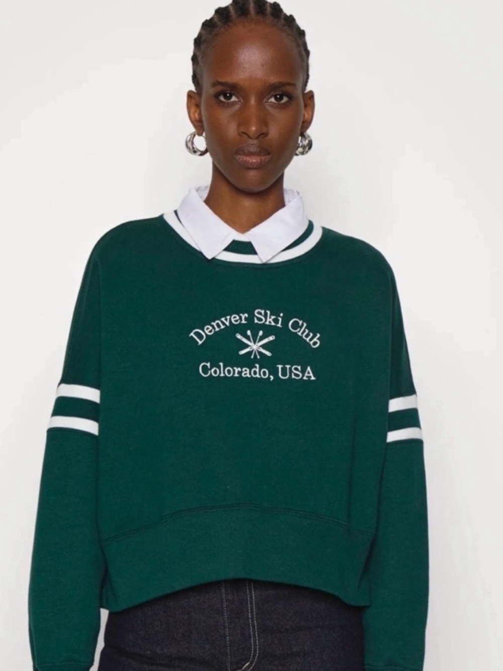 Abercrombie & Fitch Forest Green Crewneck with White Trim